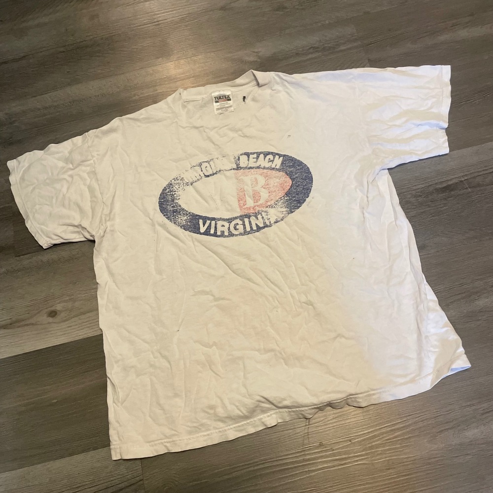 Vintage Tultex Virginia Beach T Shirt Mens XL White Distressed 90s Single Stitch